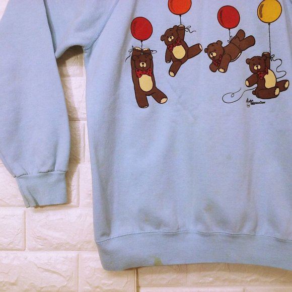 Vintage 70s/80s T.Jays USA-made Sweatshirt Novelty Bears Balloons Lady-M Flaws - Picture 3 of 10